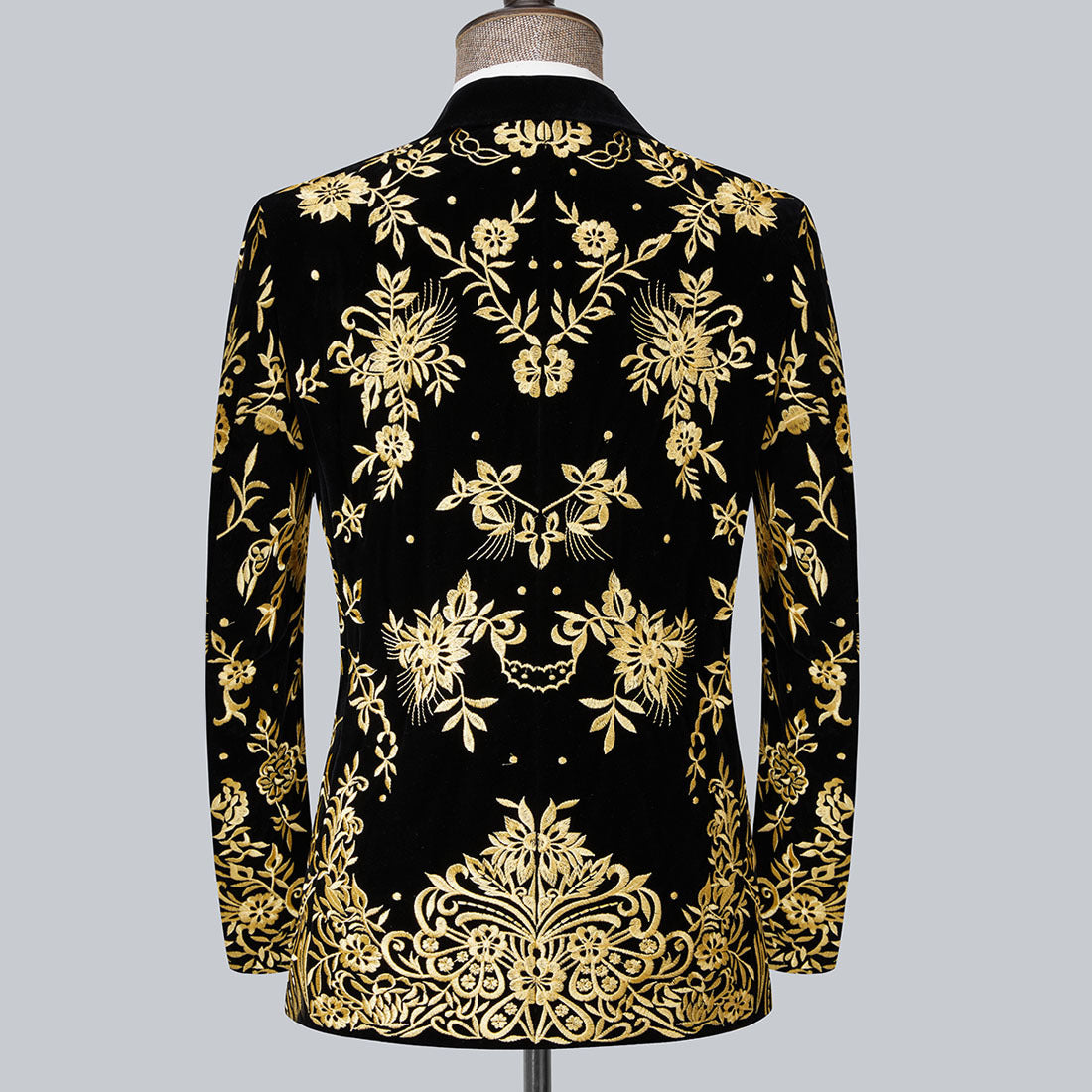 Black Suit Jacket with Gold Floral Embroidery