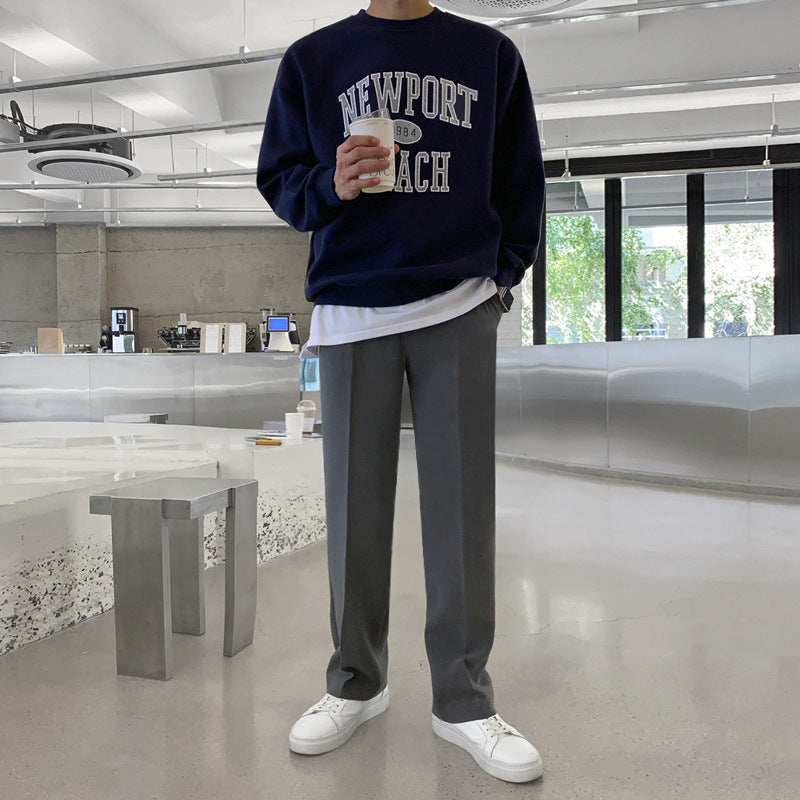 MYQ Men's Casual Loose Drape Straight Leg Wide Leg Trousers