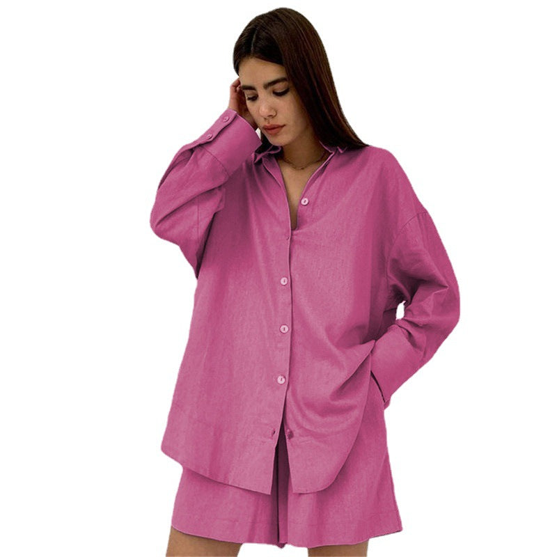 Europe and the United States cross-border foreign trade jacket shorts suit solid color sexy temperament women's fashion casual lapel cardigan