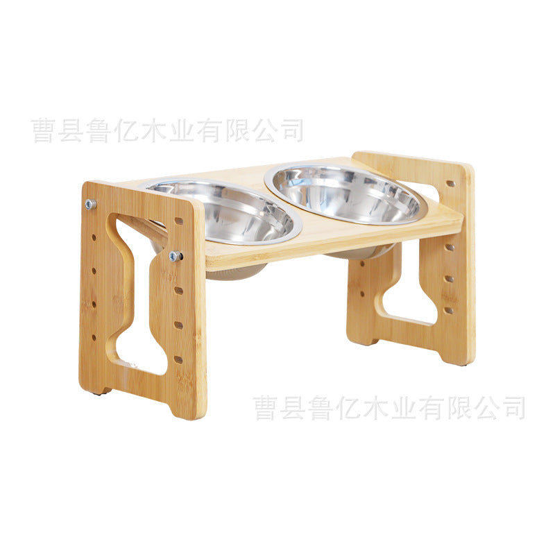 Wooden dog bowl stand, wooden dog bowl height-increasing stand, adjustable dog bowl stand, bamboo pet feeding stand