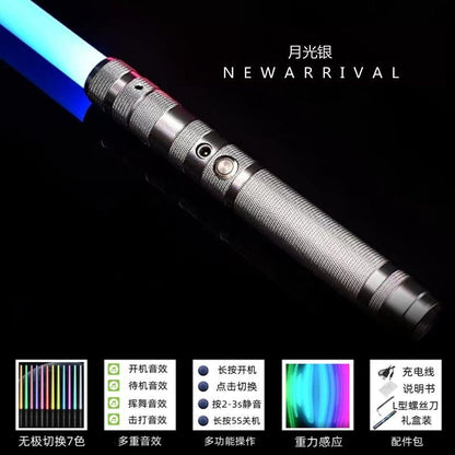 A high-end two-in-one metal light-emitting, color-changing, vibrating and colorful lightsaber charging toy