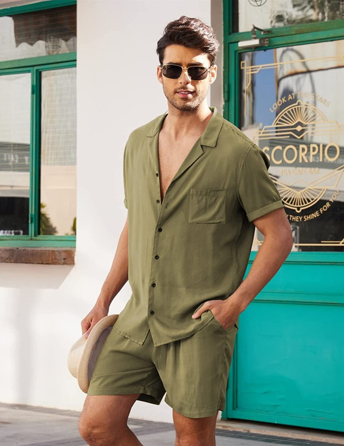 Linen Short Sleeve Shirt and Shorts Set - Casual Loose Fit