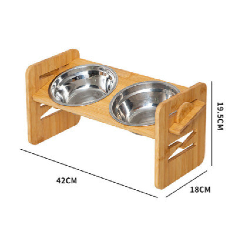 Cat bowl rack feeder, bamboo and wood pet dog food, double bowl stand feeding rack, pet bowl meal rack
