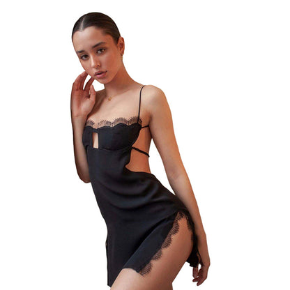 Europe and the United States style  summer new women's sling a line shoulder fashion sexy backless slit dress