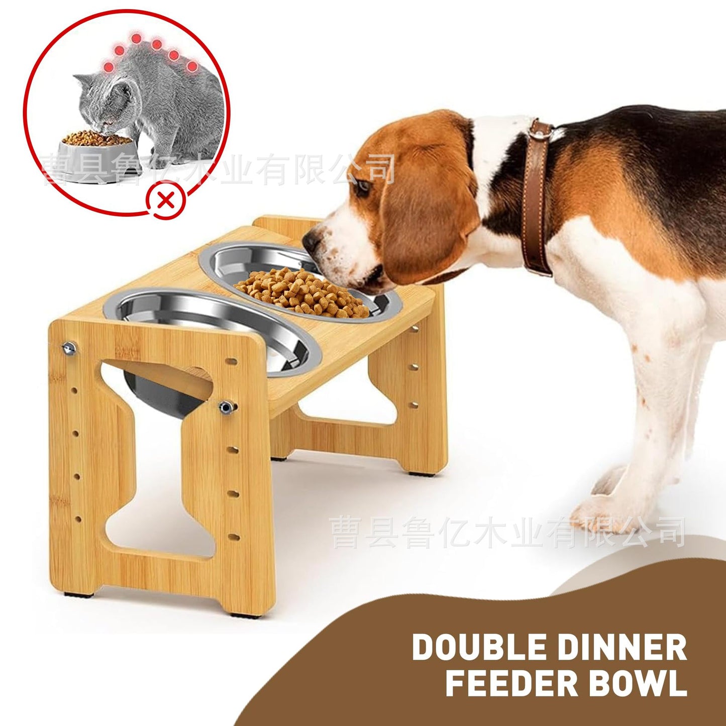 Wooden dog bowl stand, wooden dog bowl height-increasing stand, adjustable dog bowl stand, bamboo pet feeding stand