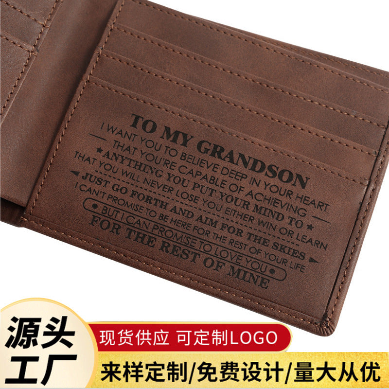 VP engraved wallet shopifyPU leather men's wallet horizontal