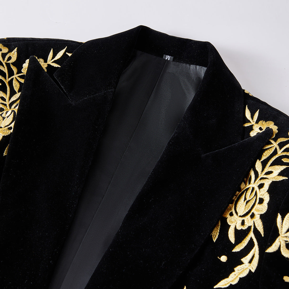 Black Suit Jacket with Gold Floral Embroidery