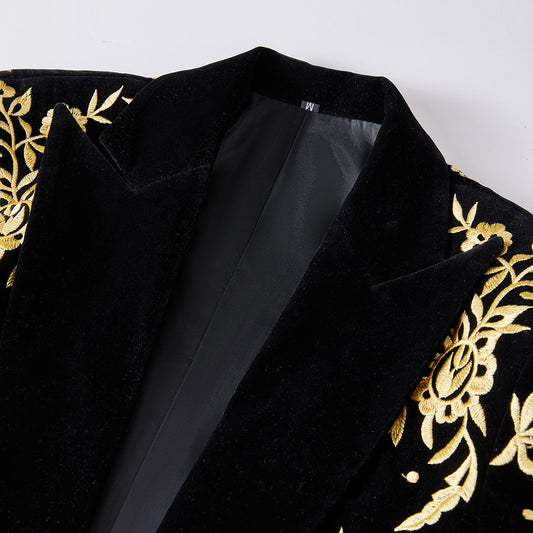 Black Suit Jacket with Gold Floral Embroidery