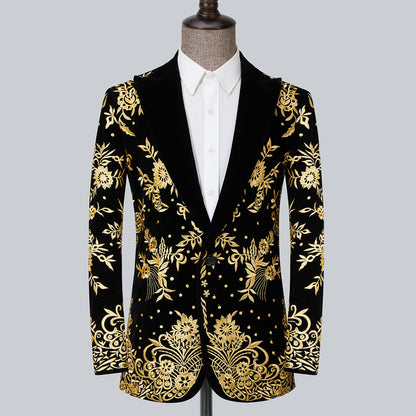 Black Suit Jacket with Gold Floral Embroidery
