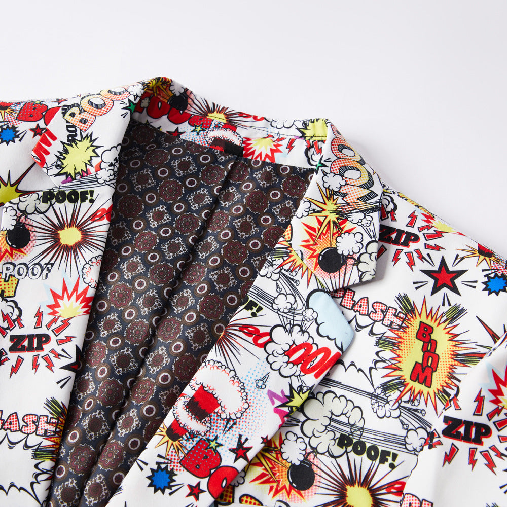 Men's Comic-Print Jacket and Trousers Set