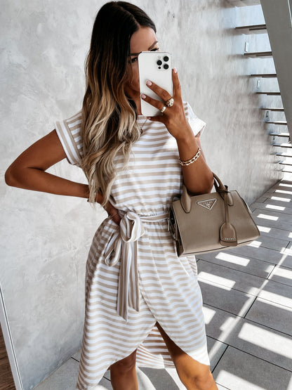 New Europe and the United States cross-border spring and summer new striped print casual fashion irregular dress