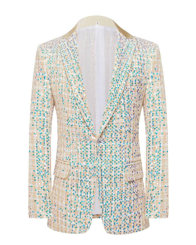 Men's Champagne Sequin Suit with Bow Tie