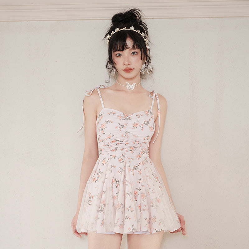 Floral covered belly thin advanced sense 2023 new net red pure dress bathing suit female summer hot spring