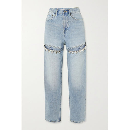 Europe and the United States cross-border 2023 new autumn nine-minute pants women crystal decorated high-waisted straight leg jeans