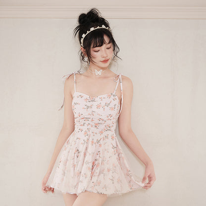 Floral covered belly thin advanced sense 2023 new net red pure dress bathing suit female summer hot spring