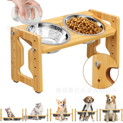 Wooden dog bowl stand, wooden dog bowl height-increasing stand, adjustable dog bowl stand, bamboo pet feeding stand