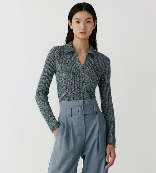 2023 autumn new solid color big belly yarn knitwear women