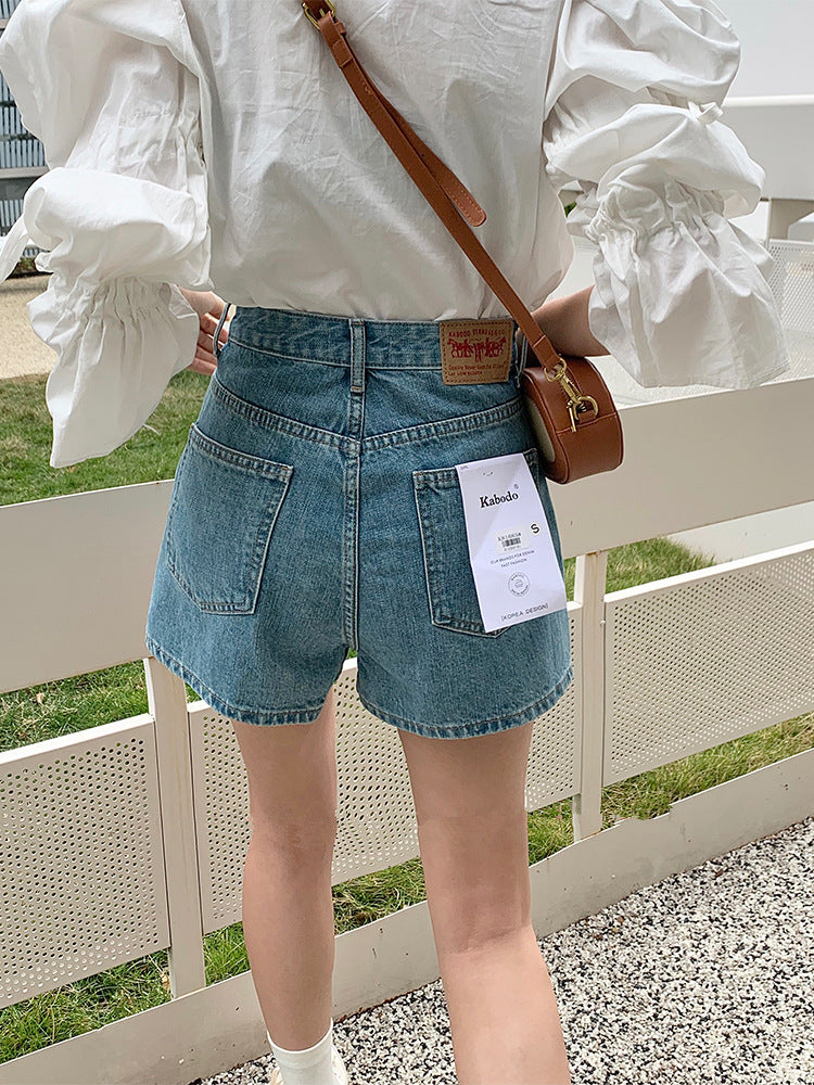 Denim shorts women summer new elastic fashion thin hot pants European high waist A line wide leg pants women