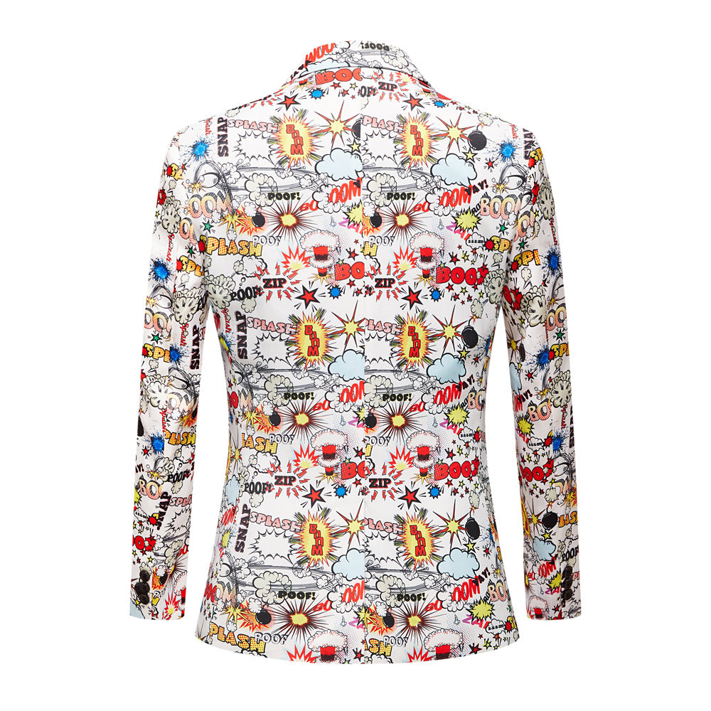 Men's Comic-Print Jacket and Trousers Set