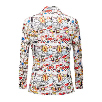 Men's Comic-Print Jacket and Trousers Set
