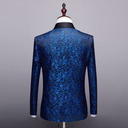 Men's Slim-Fit Floral Shawl-Collar Suit Jacket