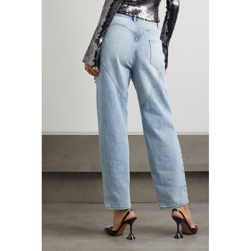 Europe and the United States cross-border 2023 new autumn nine-minute pants women crystal decorated high-waisted straight leg jeans