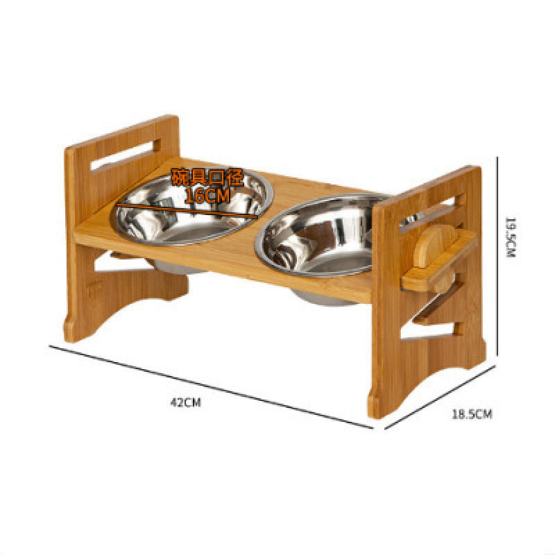 Cat bowl rack feeder, bamboo and wood pet dog food, double bowl stand feeding rack, pet bowl meal rack