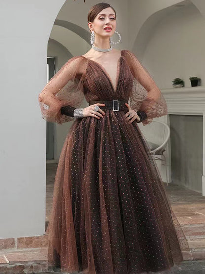 Foreign trade single summer new pure organza long-sleeved dress