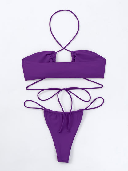 Nylon binding bikini solid color swimsuit for women new two-piece swimsuit bikini Europe and the United States