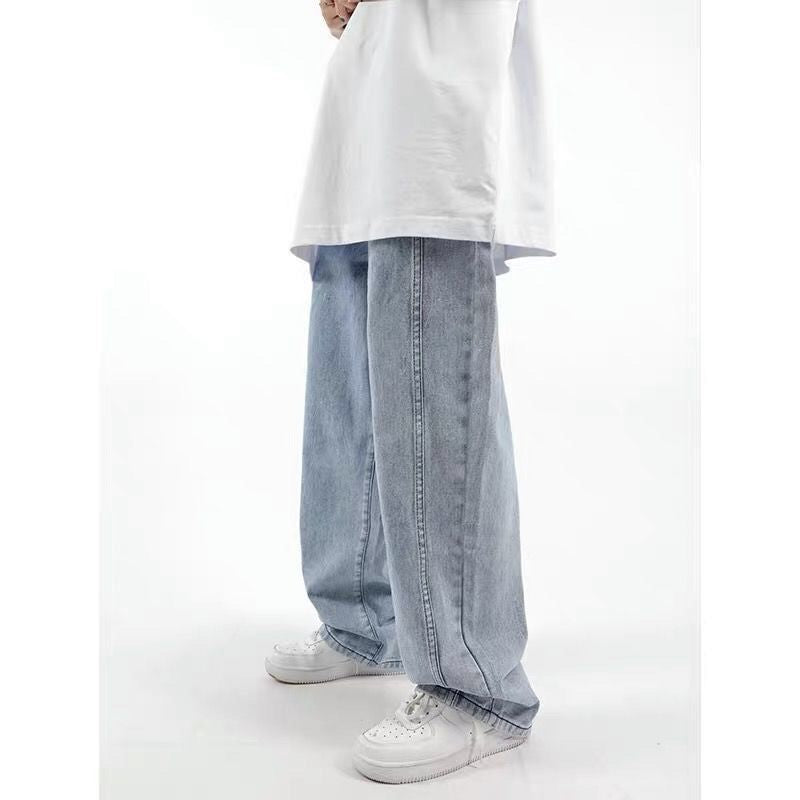 Men's Straight Leg Casual Jeans - Beige Loose Fit