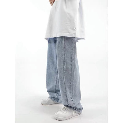 Men's Straight Leg Casual Jeans - Beige Loose Fit