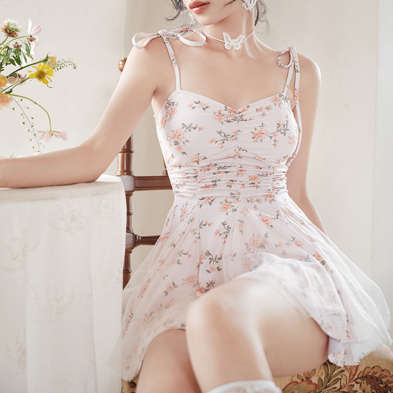 Floral covered belly thin advanced sense 2023 new net red pure dress bathing suit female summer hot spring
