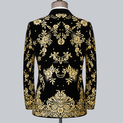 Black Suit Jacket with Gold Floral Embroidery