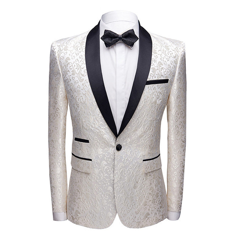Men's Slim-Fit Floral Shawl-Collar Suit Jacket