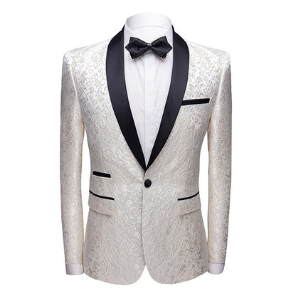 Men's Slim-Fit Floral Shawl-Collar Suit Jacket