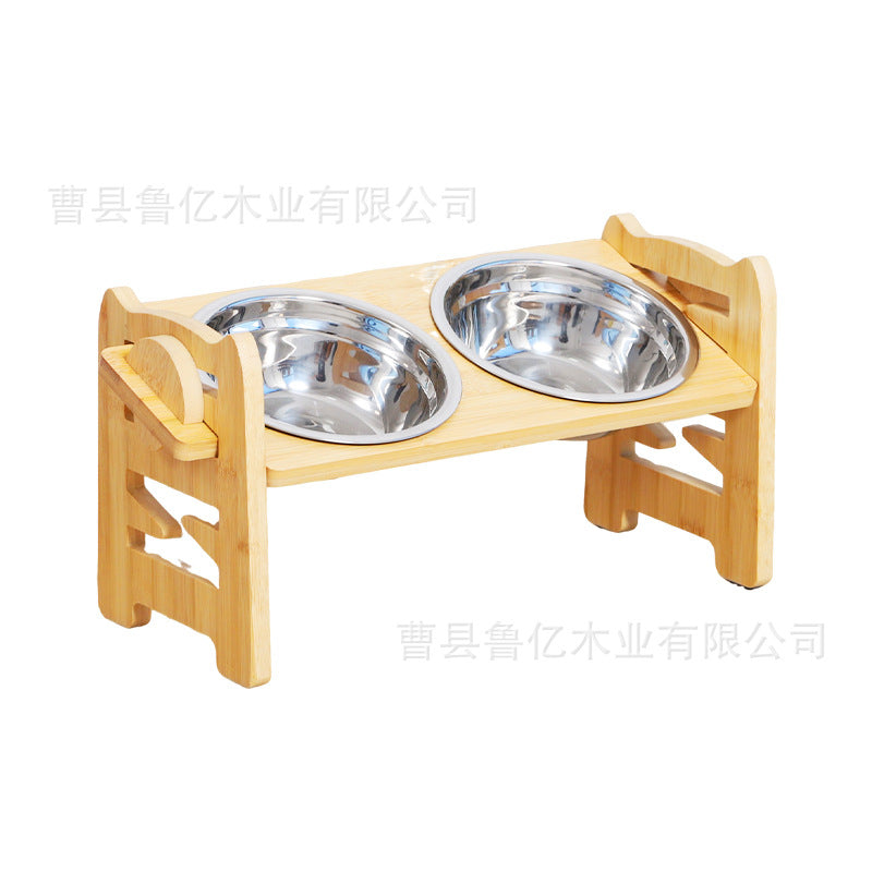 Wooden dog bowl stand, wooden dog bowl height-increasing stand, adjustable dog bowl stand, bamboo pet feeding stand