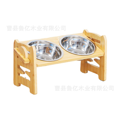 Wooden dog bowl stand, wooden dog bowl height-increasing stand, adjustable dog bowl stand, bamboo pet feeding stand