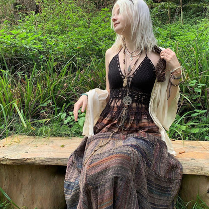 2023 summer new European and American fashion women's silk silk floral skirt large pleated skirt