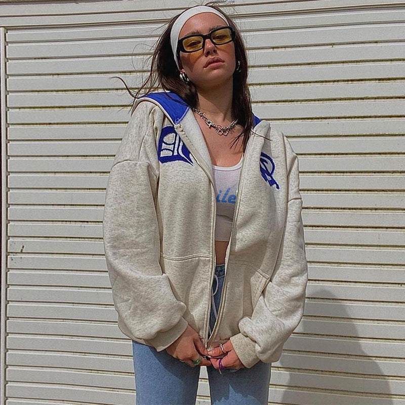 new European and American autumn and winter women's Y2K letter printed hoodie hoodie coat