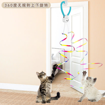 Hanging electric door cat toy for self-entertainment and boredom, rotating ribbon automatic cat toy, cat toy stick