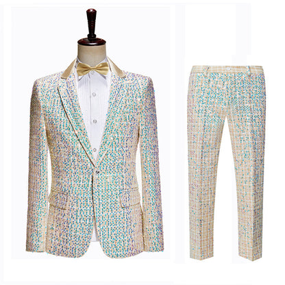 Men's Champagne Sequin Suit with Bow Tie