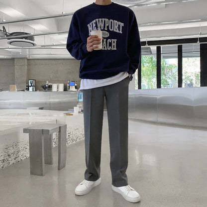 MYQ Men's Casual Loose Drape Straight Leg Wide Leg Trousers