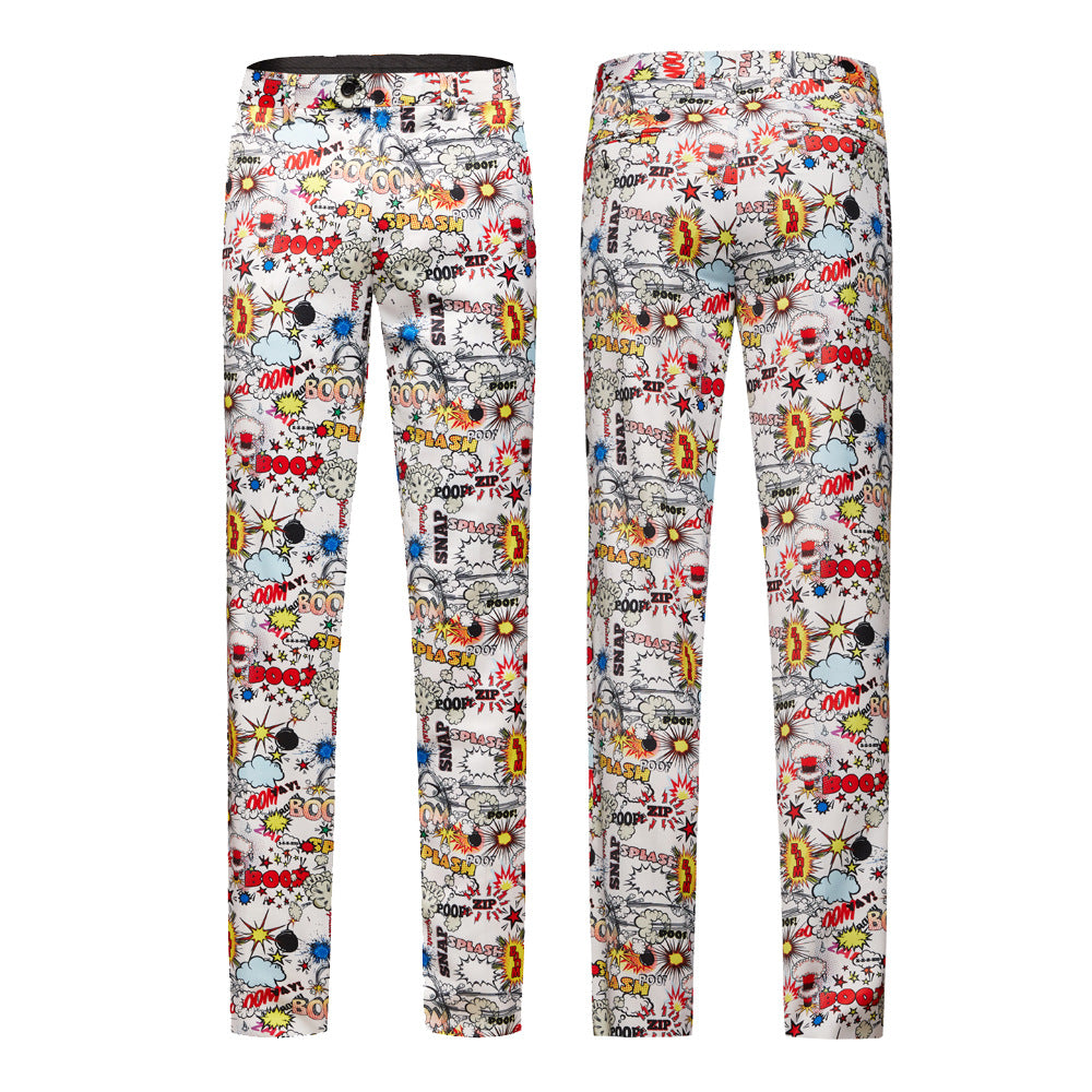 Men's Comic-Print Jacket and Trousers Set