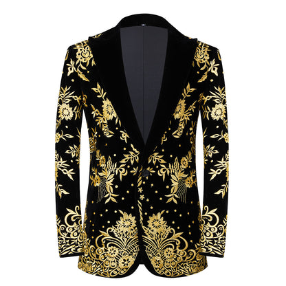 Black Suit Jacket with Gold Floral Embroidery