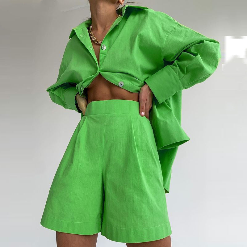 Europe and the United States cross-border foreign trade jacket shorts suit solid color sexy temperament women's fashion casual lapel cardigan