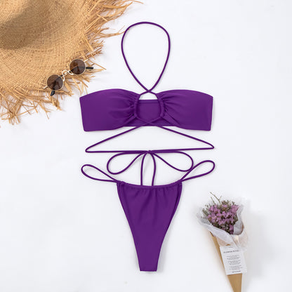 Nylon binding bikini solid color swimsuit for women new two-piece swimsuit bikini Europe and the United States