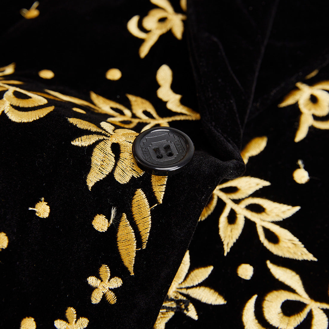 Black Suit Jacket with Gold Floral Embroidery
