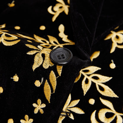 Black Suit Jacket with Gold Floral Embroidery