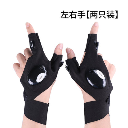LED flashlight luminous fishing gloves, outdoor lighting, USB charging finger light gloves