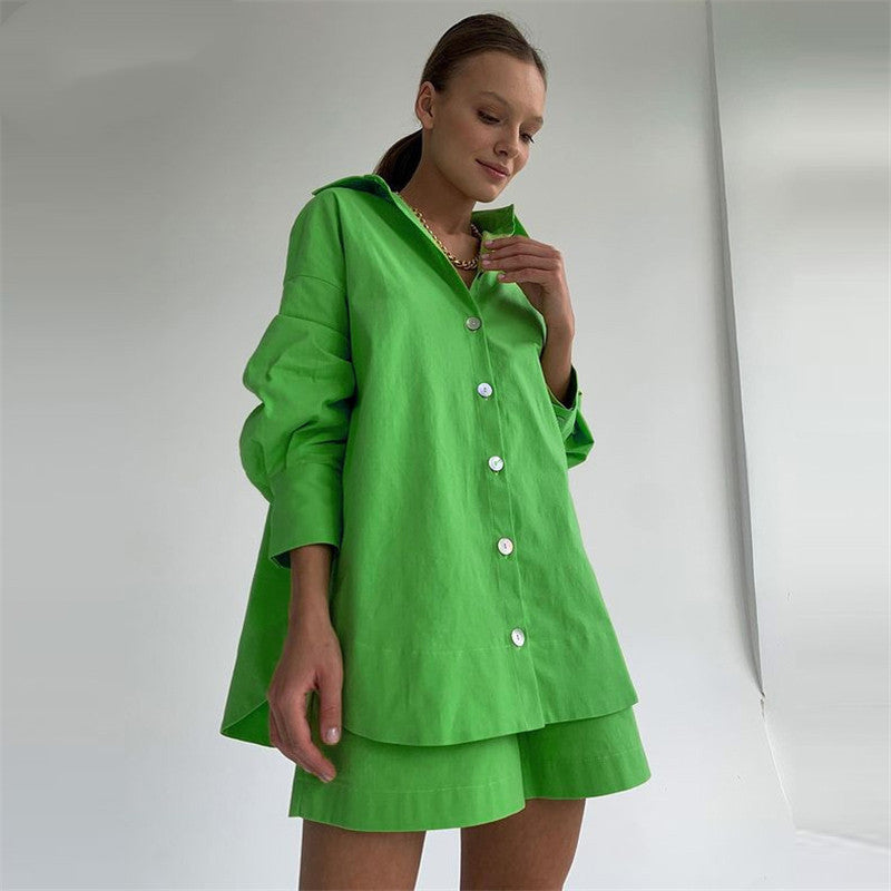 Europe and the United States cross-border foreign trade jacket shorts suit solid color sexy temperament women's fashion casual lapel cardigan